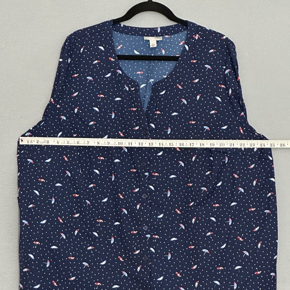Catherines Womens Top Plus 1X Navy Blue‎ Umbrella Pattern V Neck Tunic Classid - Picture 6 of 11
